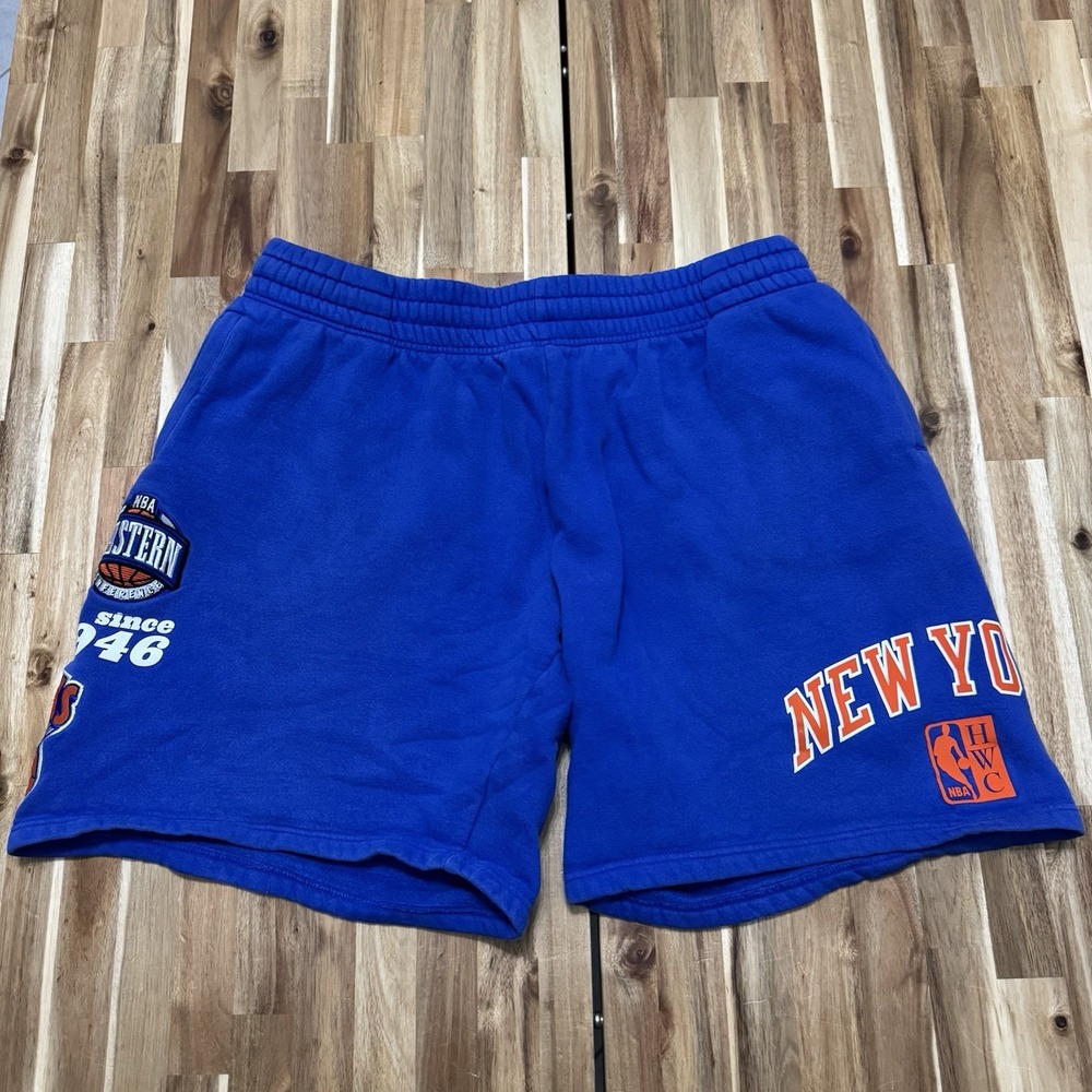 New York Knicks Sweat Shorts Mens 2XL Blue Mitchell & Ness NBA Fleece Drawstring